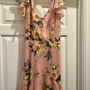 Mini pink floral dress with open back